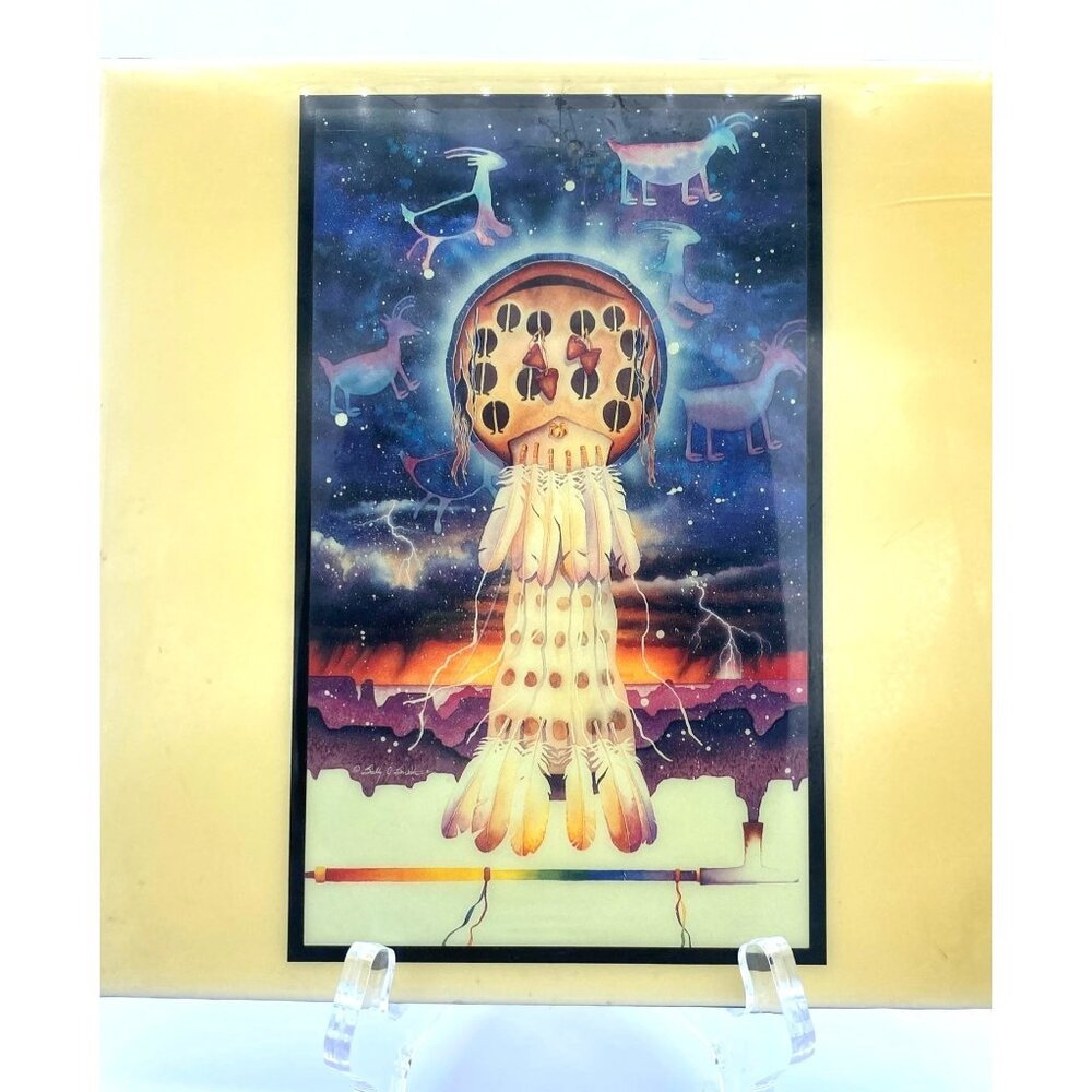 Sally J. Smith Pipe Dreams Total Eclipse Native American Ceramic Art Tile 8"x 8"